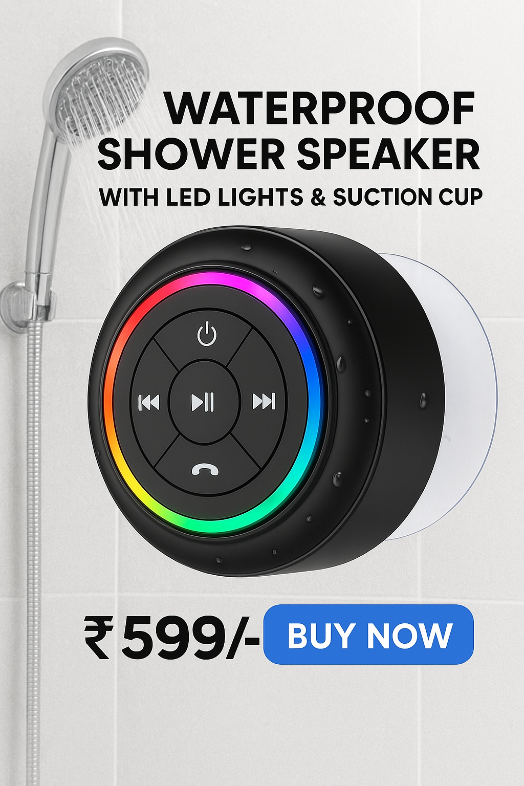 Bluetooth Shower Speaker Waterproof Suction USB Rechargeable Speakers with Led Light Portable Ipx4 Wireless LED Pocket Gadget