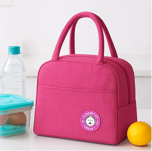 Tiffin bag Thermal Insulated Travel Lunch Tiffin Storage Bag Organiser Leak-Proof Hot Cold Lunch Bag Reusable Tote Bag with Aluminum Foil for School Picnic Office Outdoor (Pink) BUY 1 GET 1 FREE