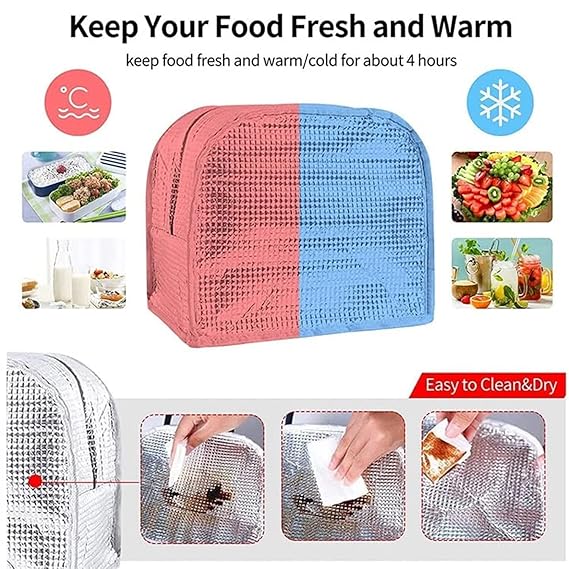 Tiffin bag Thermal Insulated Travel Lunch Tiffin Storage Bag Organiser Leak-Proof Hot Cold Lunch Bag Reusable Tote Bag with Aluminum Foil for School Picnic Office Outdoor (Pink) BUY 1 GET 1 FREE
