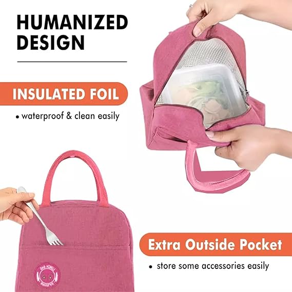 Tiffin bag Thermal Insulated Travel Lunch Tiffin Storage Bag Organiser Leak-Proof Hot Cold Lunch Bag Reusable Tote Bag with Aluminum Foil for School Picnic Office Outdoor (Pink) BUY 1 GET 1 FREE