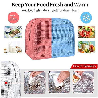 Tiffin bag  Thermal Insulated Travel Lunch Tiffin Storage Bag Organiser Leak-Proof Hot Cold Lunch Bag Reusable Tote Bag with Aluminum Foil for School Picnic Office Outdoor (Pink)  BUY 1 GET 1 FREE